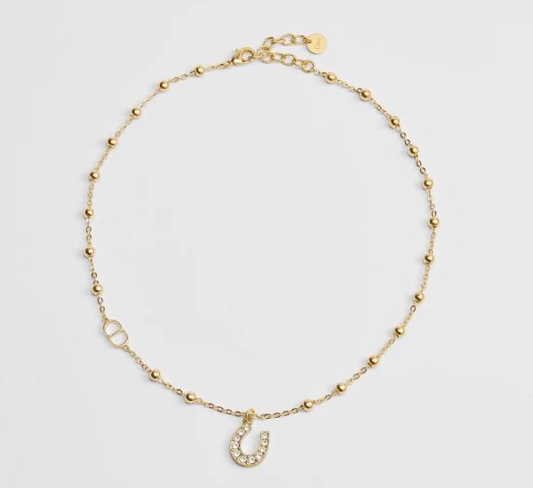 圖片 《在台現貨最低特價  最新》Dior Lucky Dior 馬蹄項鍊 金色飾面金屬和白色水晶