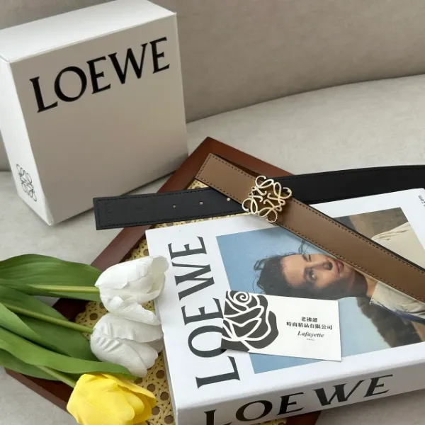 圖片 LOEWE ANAGRAM 摩卡色/板岩灰光滑小牛皮雙面皮帶2.8CM