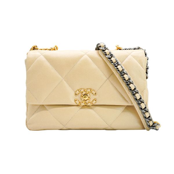 圖片 Chanel 19 菱格羊皮雙色鍊帶手提/肩背包-30cm(AS1161-米)