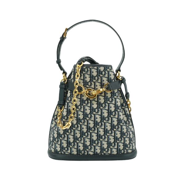 圖片 Dior C'est Dior Oblique 緹花布手提斜背水桶包-中(藍)