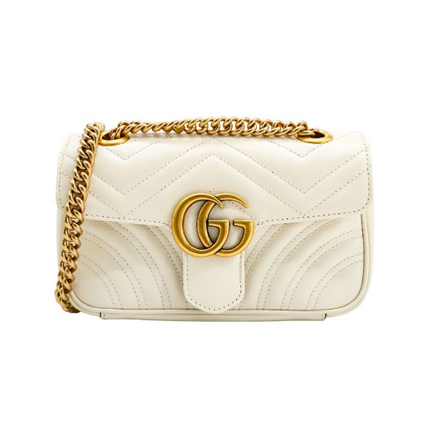 圖片 Gucci 展示品 Marmont 雙G牛皮掀蓋斜背包-22cm(446744-白)