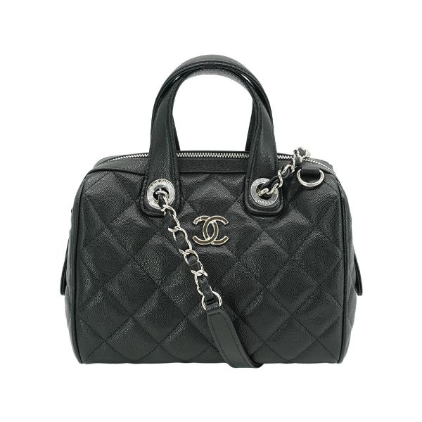 圖片 Chanel 粒紋牛皮銀釦二用保齡球包-小(AS5578-黑)