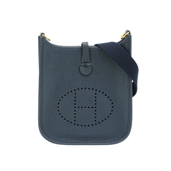 圖片 Hermes 展示品 Mini Evelyne TC牛皮金釦斜背包(AT午夜藍)