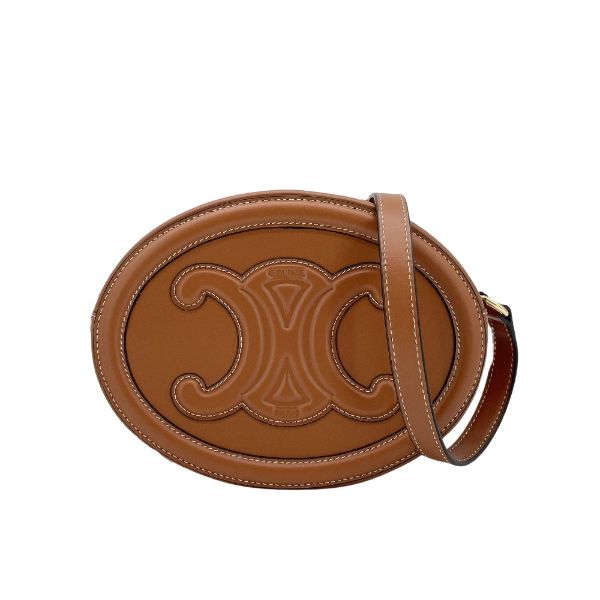 圖片 Celine 展示品 Cuir Triomphe Oval 牛皮斜背手袋(黃褐色)