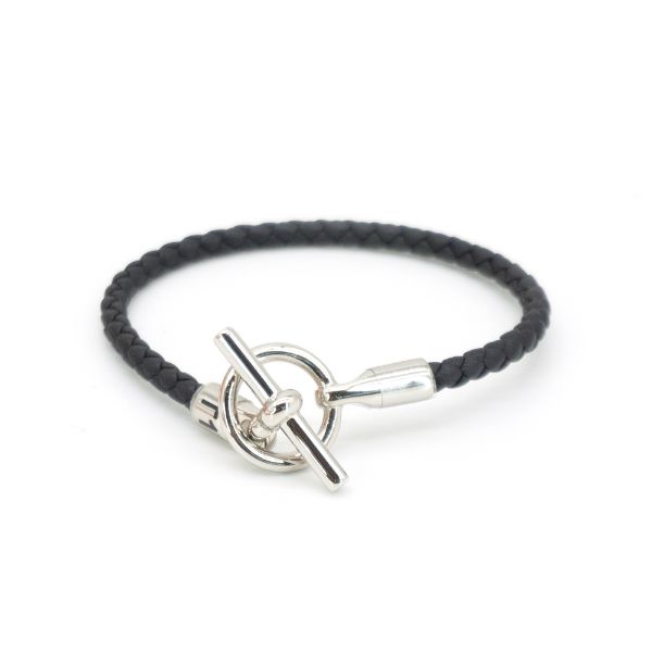 圖片 Hermes Glenan H Swift小牛皮編織手環 #T1(銀/黑)