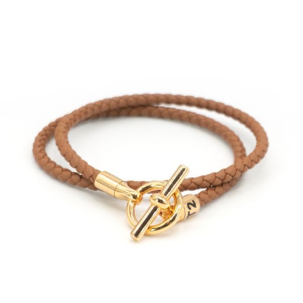 圖片 Hermes Glenan Double Tour Swift小牛皮編織雙圈手環#T2(玫瑰金/金棕)