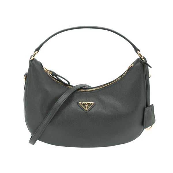 圖片 Prada Saffiano 金三角logo小牛皮彎月手提兩用包(1BC272-黑)