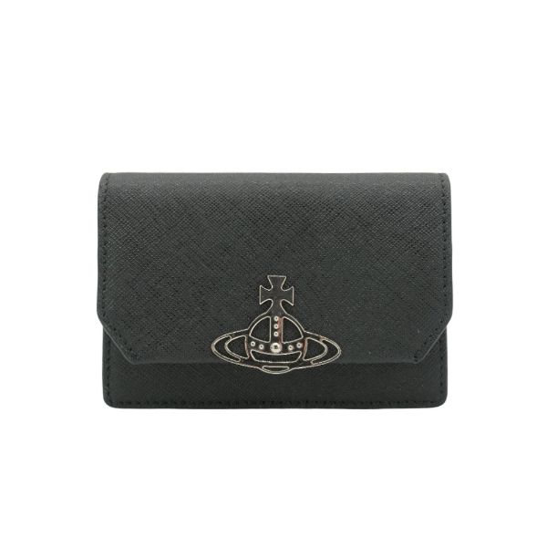 圖片 Vivienne Westwood 防刮皮星球銀logo扣式卡包(黑)