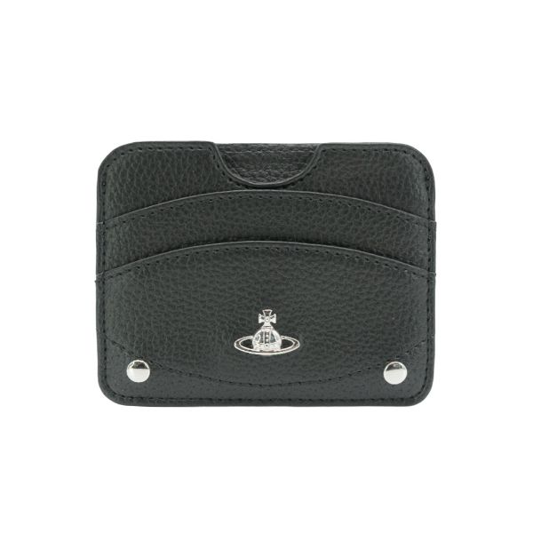 圖片 Vivienne Westwood 荔枝皮星球銀logo單面三卡卡夾(黑)