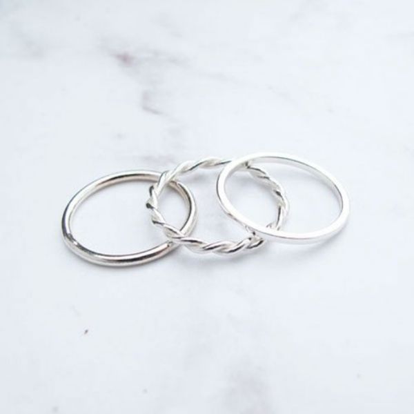 圖片 【手工客製銀飾】圓線×方線×麻花×尾戒 純銀細戒 | 大員囡仔