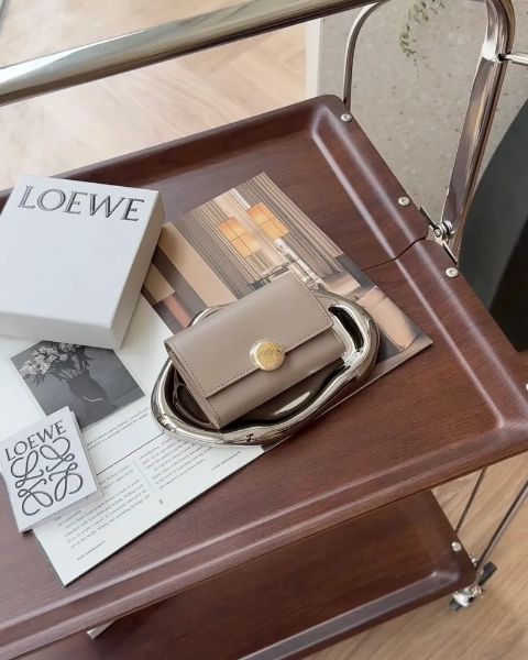 圖片 【LOEWE】納帕小牛皮 PEBBLE 小型直式錢包/沙色