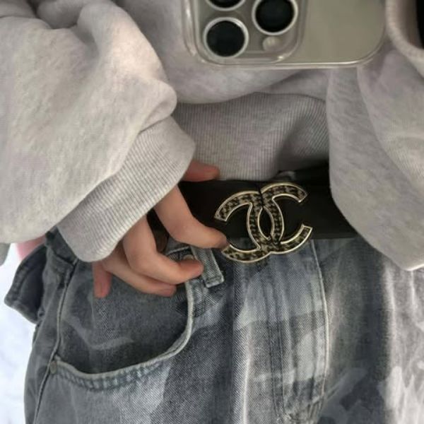 圖片 Chanel 22k黑金千鳥格毛呢腰帶