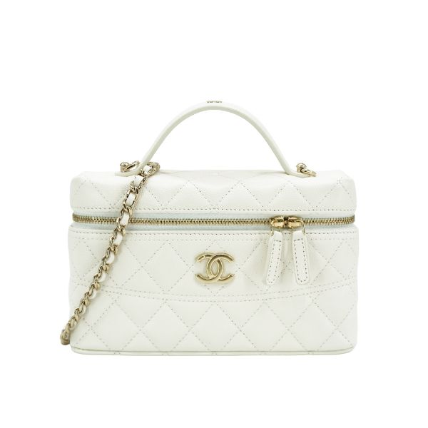 圖片 Chanel 粒紋牛皮淡金釦手提斜背兩用包(AP4407-白)