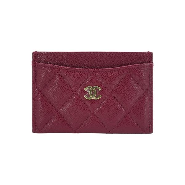 圖片 Chanel 展示品 菱格粒紋牛皮金logo卡套/卡夾(AP0213-酒紅)