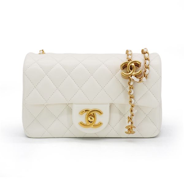 圖片 Chanel Coco 羊皮金雙C調節鏈帶斜背包-20cm(AS5759-白)