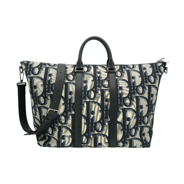 圖片 Dior Weekender 40 Oblique 緹花布拼小牛皮二用旅行袋-40cm(米/黑)