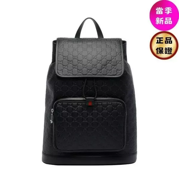 圖片 Gucci 854750 中款 GG Emblem 印花壓紋光面皮革背包 黑色