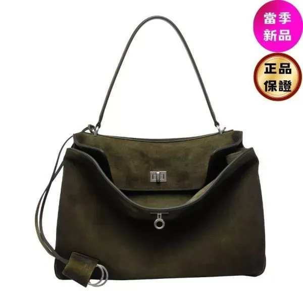 圖片 Balenciaga 789772 麂皮中款 Rodeo 包 卡其綠色/復古銀釦