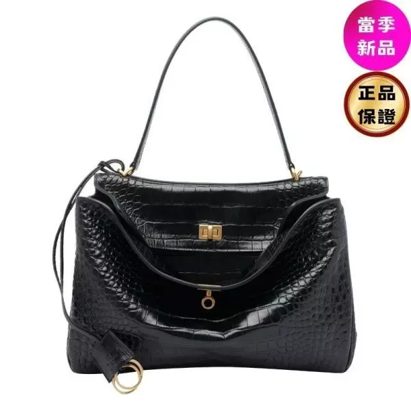 圖片 Balenciaga 789772 鱷魚紋小牛皮中款 Rodeo 包 黑色/復古金釦