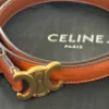 圖片 Celine 45AK93 女款平滑小牛皮 Triomphe 凱旋門 2.5 公分寬腰帶 古銅色 70公分