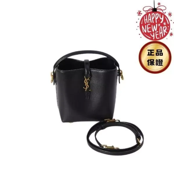 圖片 Saint Laurent 765870 LE 37 迷你亮面皮革水桶包 黑色