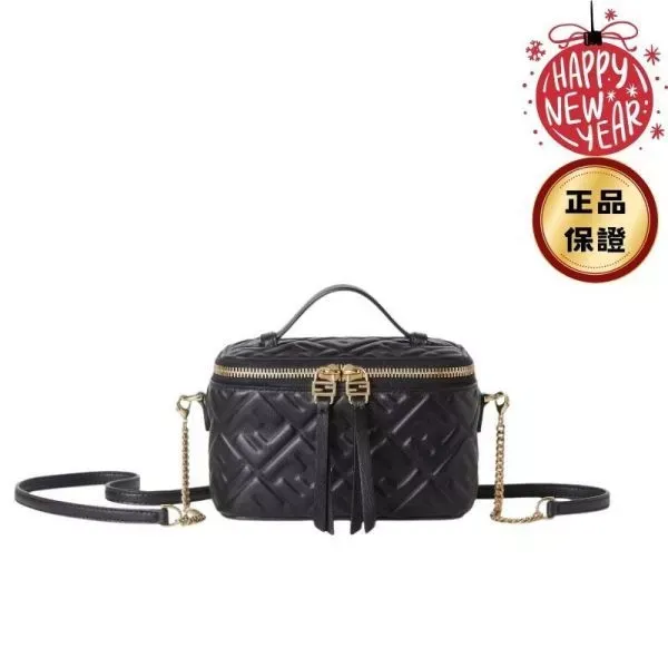 圖片 Fendi 8BS108 Vanity FF 壓紋納帕軟皮迷你包 黑色【新年限時特賣】