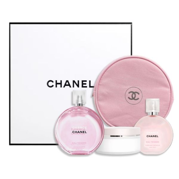 圖片 CHANEL 香奈兒香氛 CHANCE 粉紅甜蜜美體香氛化妝包組附吊飾 - 精選組合/專櫃緞帶包裝