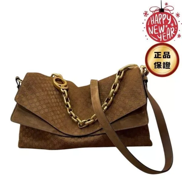圖片 Gucci 857362 雙層結構 GG 壓紋麂皮大號鏈條肩背包 棕色【新年限時特賣】