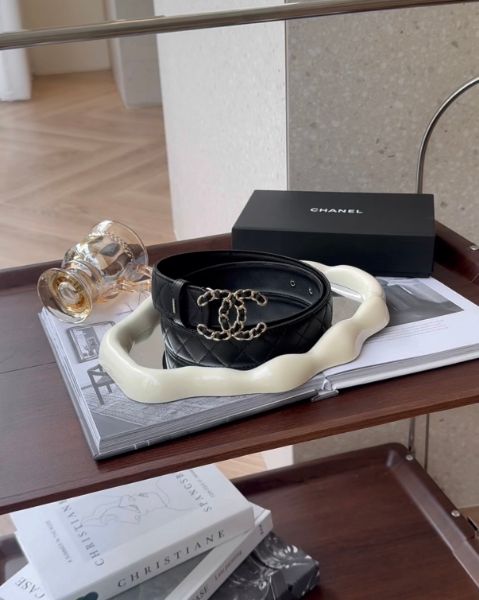 圖片 【CHANEL】菱格皮穿鍊皮帶 黑色