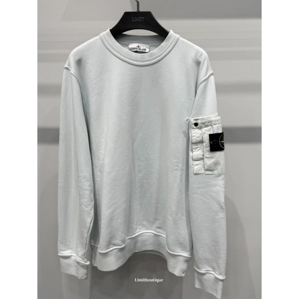 圖片 Stone island 石頭島 手臂羅盤小logo 白灰色 長袖 大學t