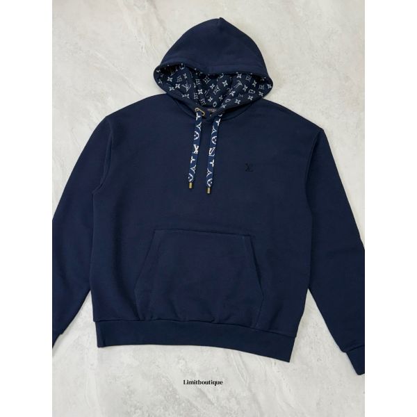 圖片 Louis Vuitton LV 經典帽子、抽繩 滿版logo搭配 深藍 長袖 帽t