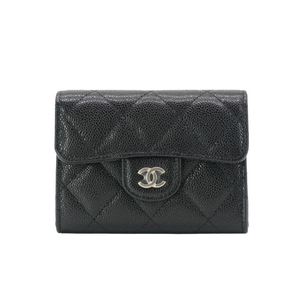 圖片 Chanel 粒紋牛皮淡金釦雙層卡包/零錢包(AP0220-黑)