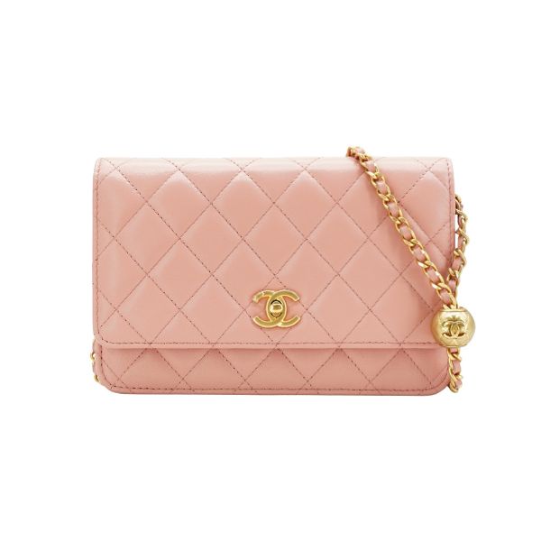 圖片 Chanel 展示品 金雙C菱格紋羊皮金球woc手拿/斜背包(AP1450-粉)