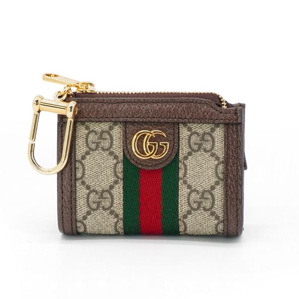 圖片 Gucci Ophidia 印花帆布紅綠織帶拉鍊零錢包(699530-烏木)