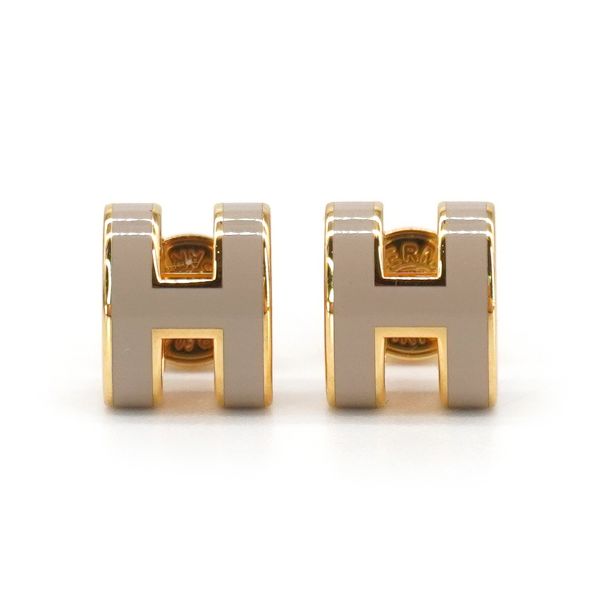 圖片 Hermes Pop H 立體簍空橢圓logo耳環-mini(栗子灰/金)