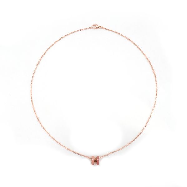 圖片 Hermes Mini Pop H 立體橢圓簍空項鍊(玫瑰粉/玫瑰金)