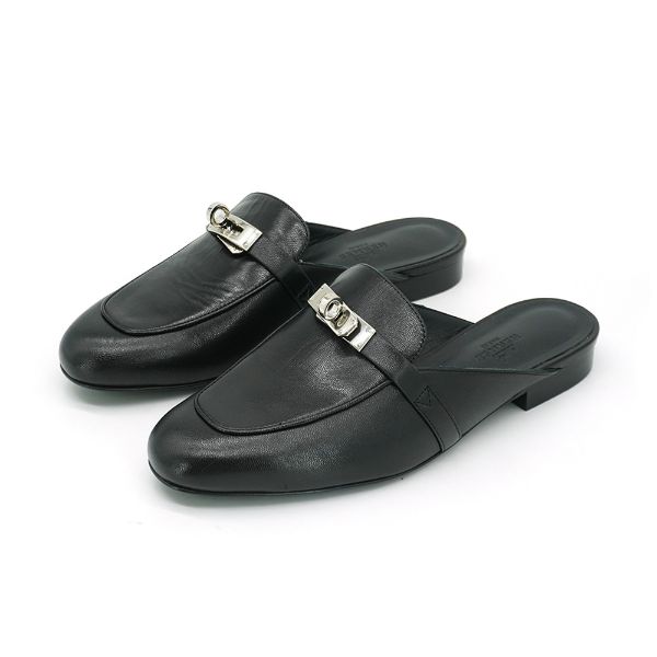 圖片 Hermes 展示品 Kelly鞋釦山羊皮穆勒鞋#37(Noir黑)