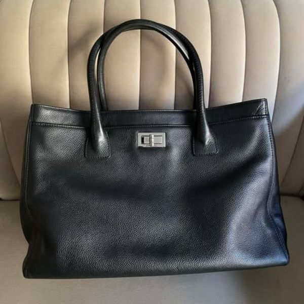 圖片 Chanel Vintage黑銀牛皮復刻2.55托特