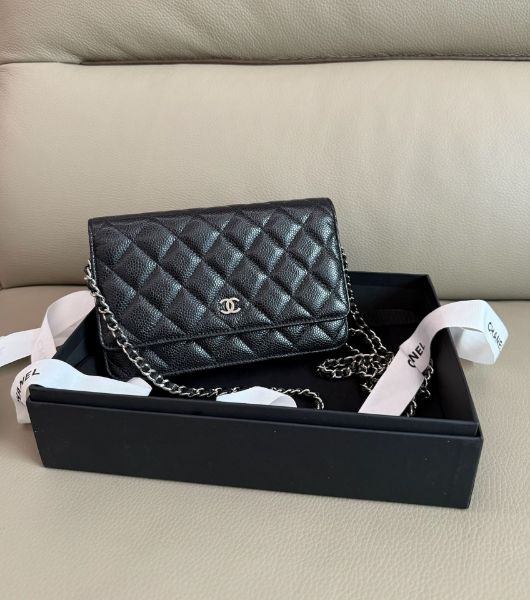 圖片 「M.Y精品」小香 WOC 鏈袋包 荔枝牛皮 黑銀