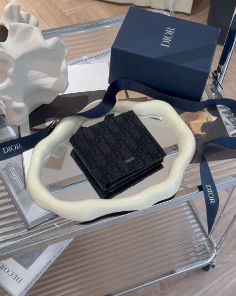 圖片 【DIOR】OBLIQUE 內零錢袋短夾 黑色老花