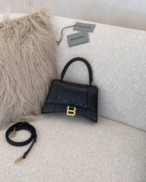 圖片 【BALENCIAGA】鱷魚紋沙漏包S號 黑金