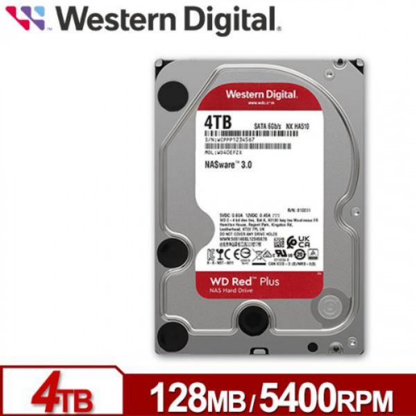 圖片 WD 4TB【紅標Plus】128M/5400轉/3年保 (WD40EFZZ)