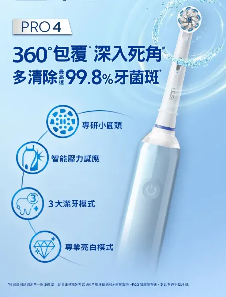 圖片 Oral-B 歐樂BPRO4 德製旅行亮白黑旋風 曜石黑 (電動牙刷)