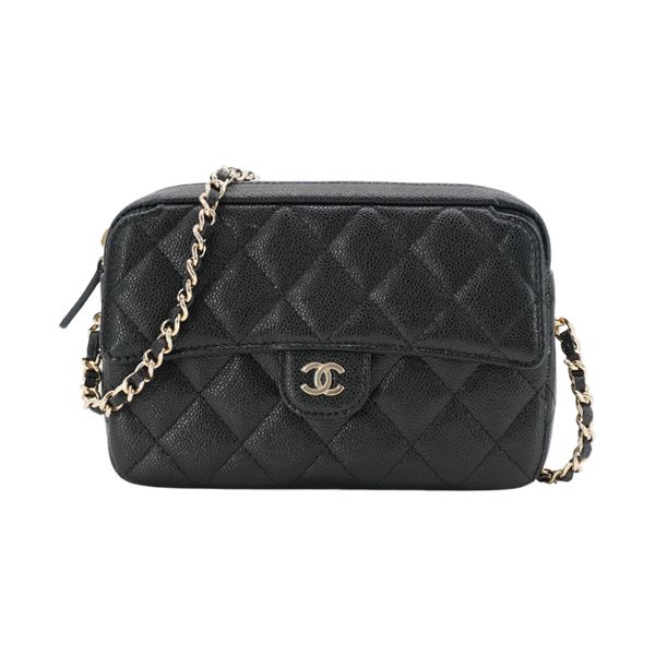 圖片 Chanel 展示品 粒紋牛皮淡金鍊帶郵差包(AP4425-黑)