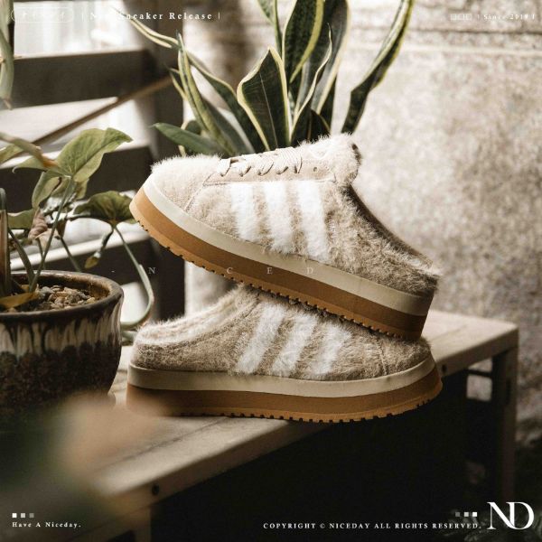 NICEDAY 代購 Adidas Originals CAMPUS 00s 奶茶 淺卡其 拿鐵 毛茸茸 厚底 麵包 半拖 JR6159