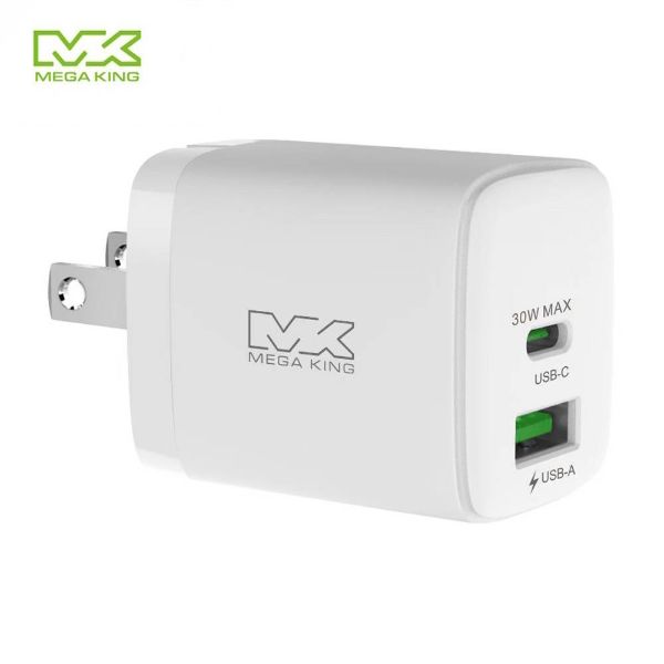 圖片 MEGA KING 30W氮化鎵雙孔旅充頭(1C1A) 白