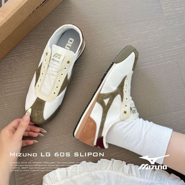 NICEDAY 代購 Mizuno LG 60S SLIPON 米白 橄欖綠 做舊 美津濃 復古 麂皮 D1GH240211