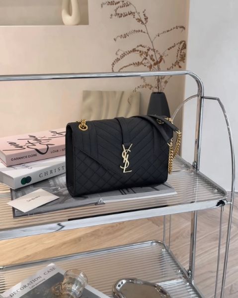圖片 【YSL】ENVELOPE 中號魚子醬鏈條包 黑金