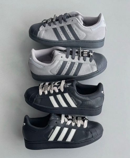 圖片 Adidas Originals Superstar 2.0 灰黑色 黑色 皮革 鞋扣 裂紋 做舊 復古 板鞋 貝殼鞋 IH1629 IH1628/預購