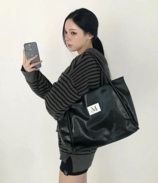 圖片 韓國🇰🇷連線 MUCENT 小標皮革托特包 肩背包 手提包 黑色 咖啡色(任買兩件7-11免運) /預購